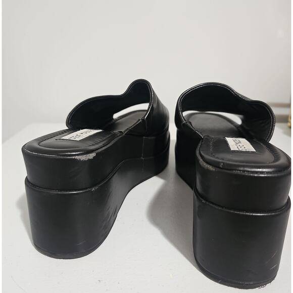 Steve Madden Black Platform Wedge Sandal Womens 7 Slip On Square Toe - Picture 10 of 15